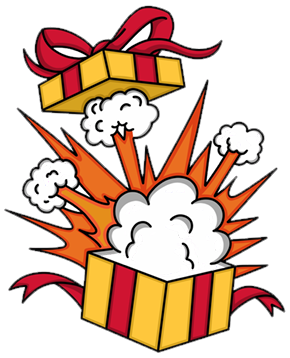 Pacco regalo verde che esplode